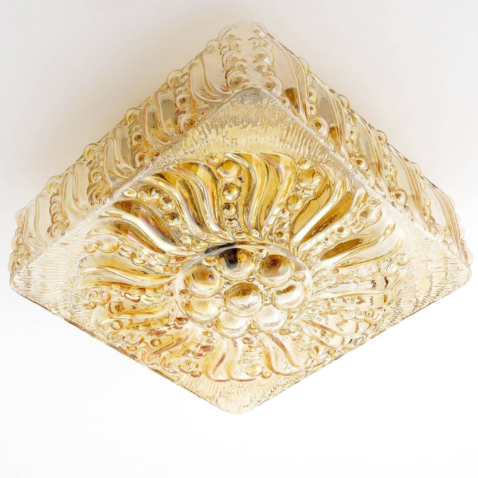 German Amber Tone Flush Mount Light or Sconce, 1970, One of Two