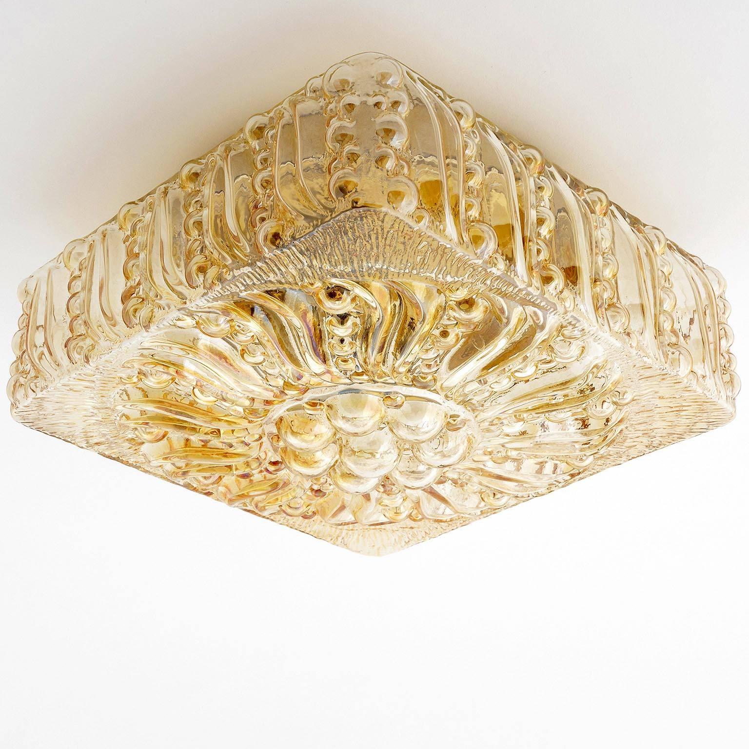 Painted Amber Tone Flush Mount Light or Sconce, 1970, One of Two