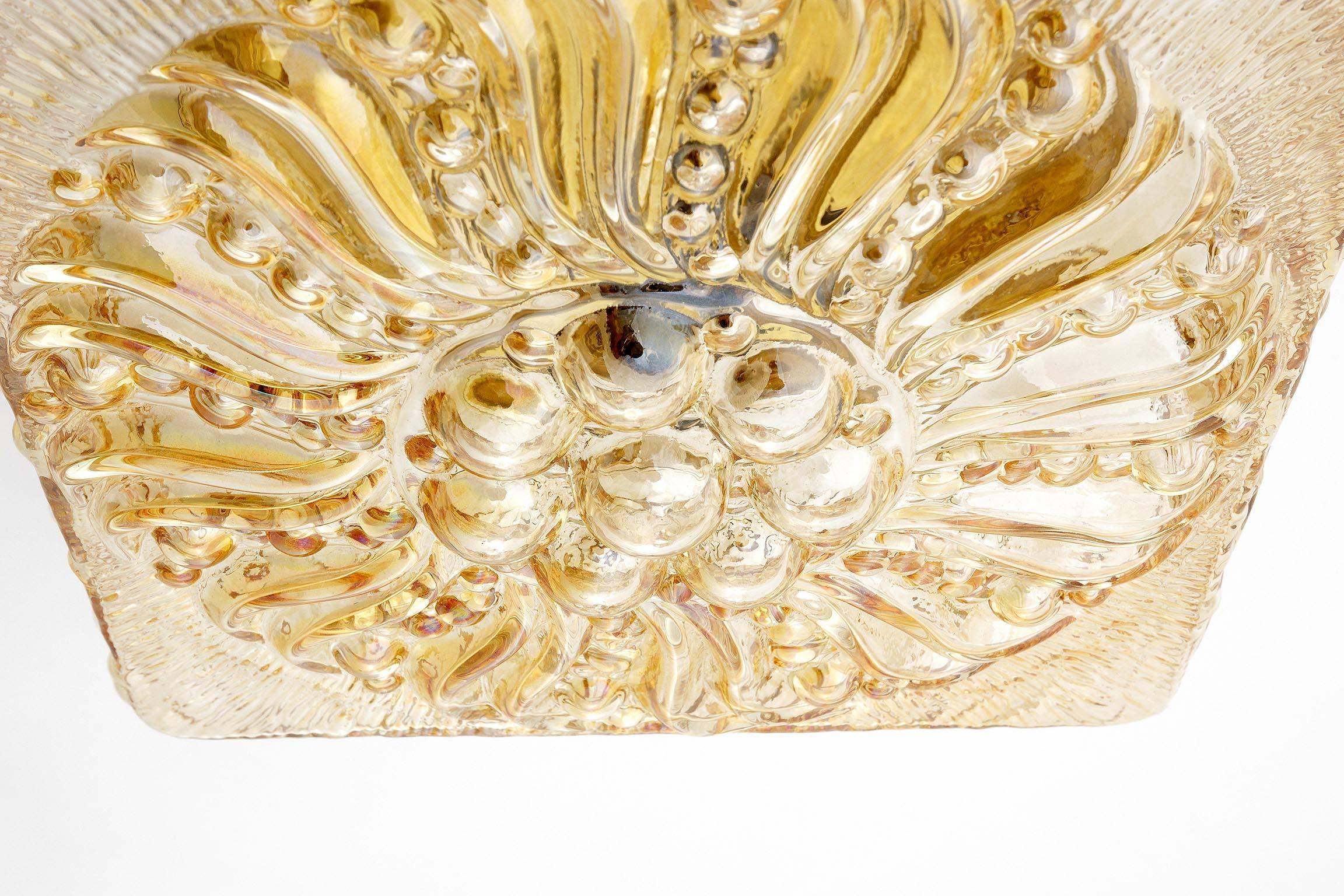 Blown Glass Amber Tone Flush Mount Light or Sconce, 1970, One of Two