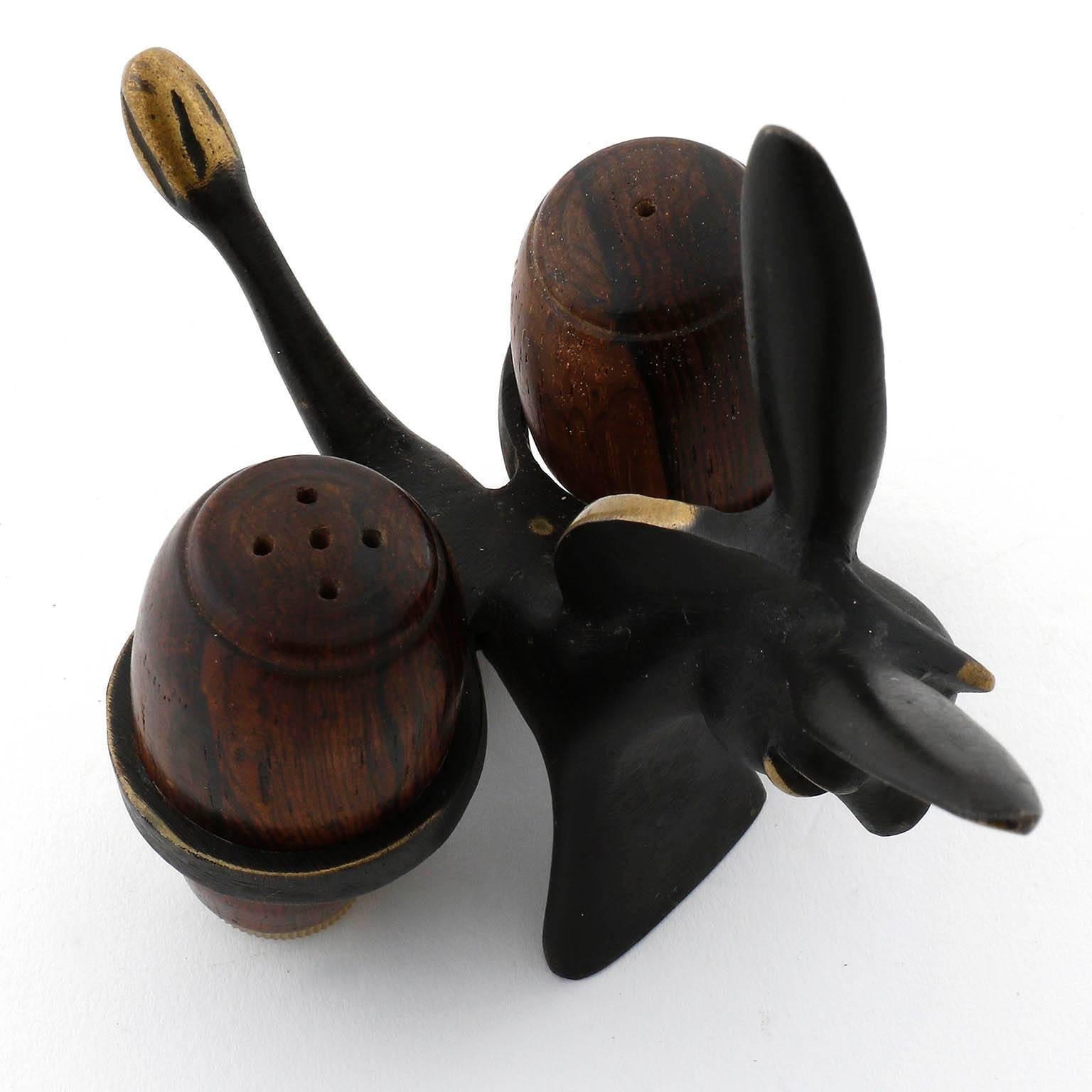 Blackened Walter Bosse Salt and Pepper Donkey Set by Hertha Baller, Austria, circa 1950