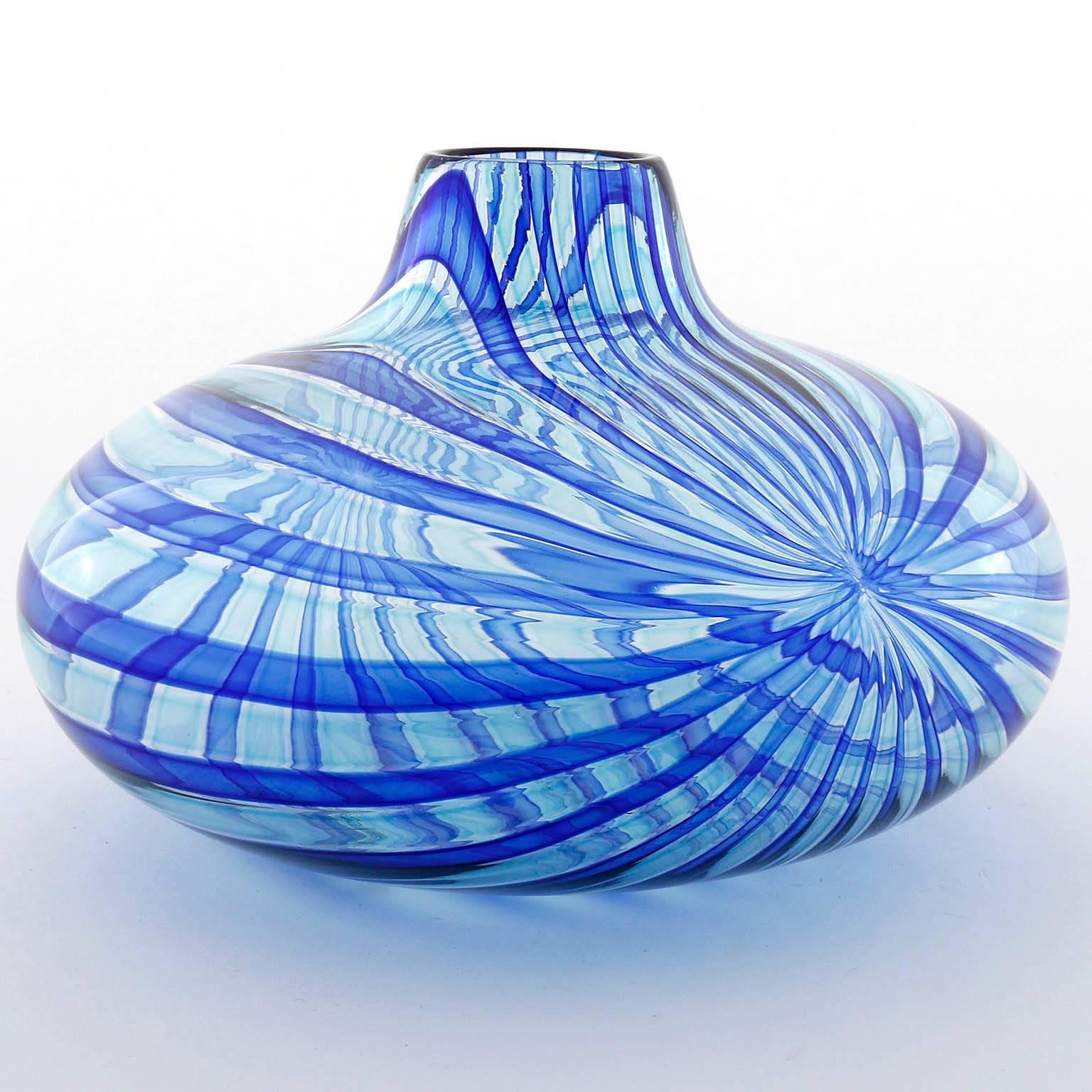 Italian Blue Glass Vase 'Samarcanda' Lino Tagliapietra Effetre International, Italy 1986