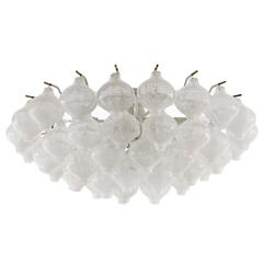 Large Kalmar 'Tulipan' Flush Mount Light Chandelier, Glass and Brass, 1960s