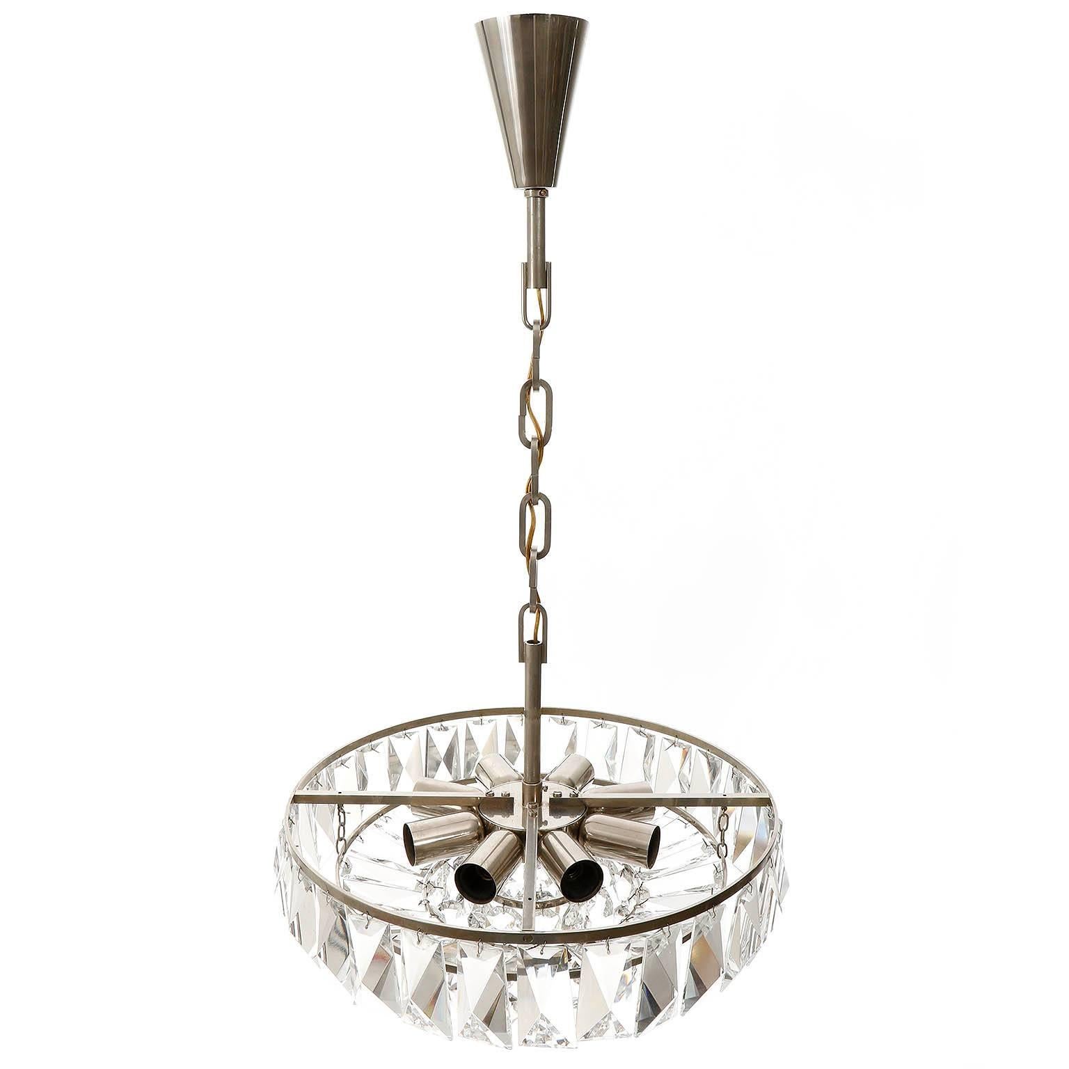 Mid-20th Century Bakalowits Chandelier Pendant Light no. 3669, Crystal Glass Nickel, 1960 For Sale