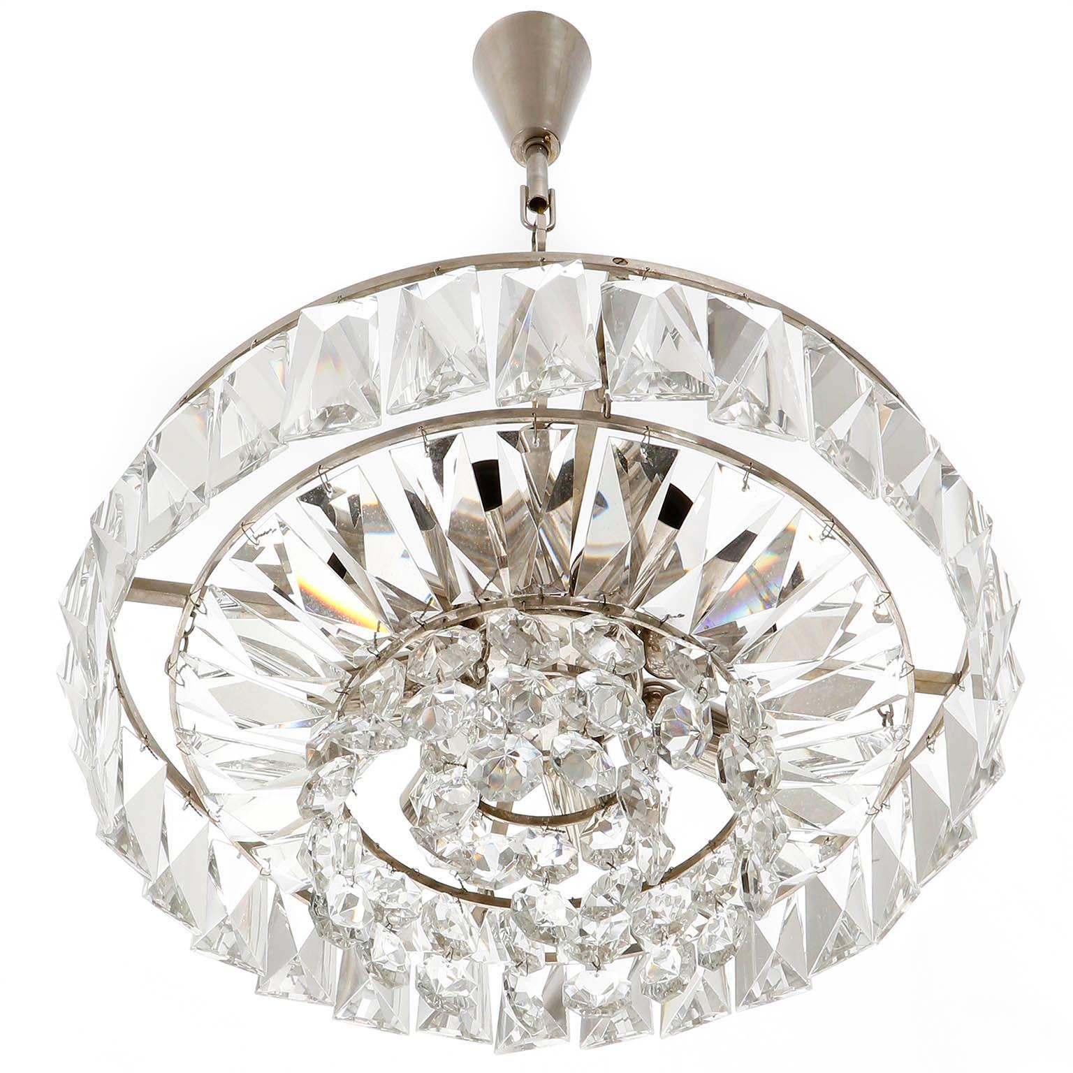 Bakalowits Chandelier Pendant Light no. 3669, Crystal Glass Nickel, 1960 In Good Condition For Sale In Hausmannstätten, AT