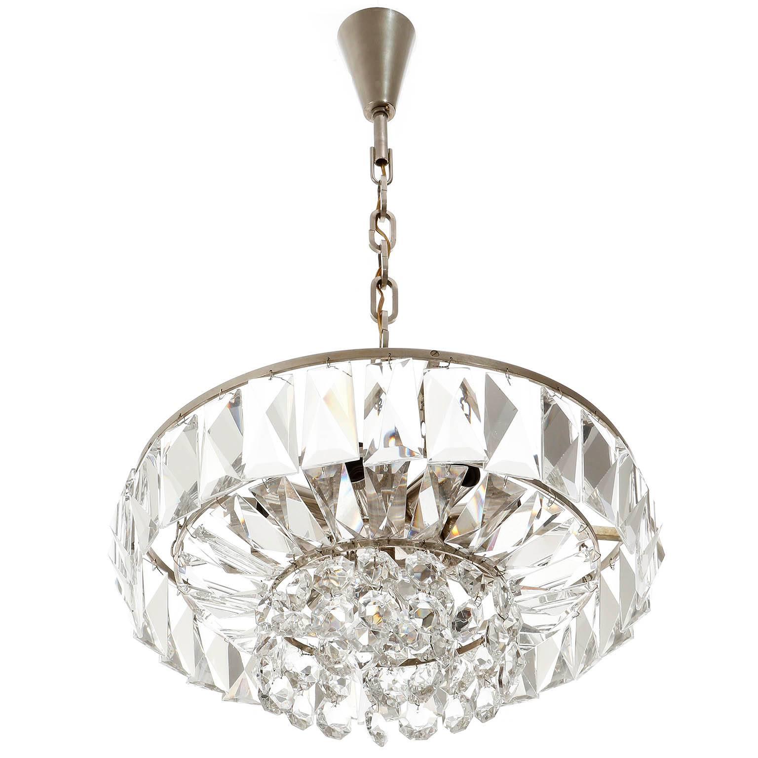 Austrian Bakalowits Chandelier Pendant Light no. 3669, Crystal Glass Nickel, 1960 For Sale