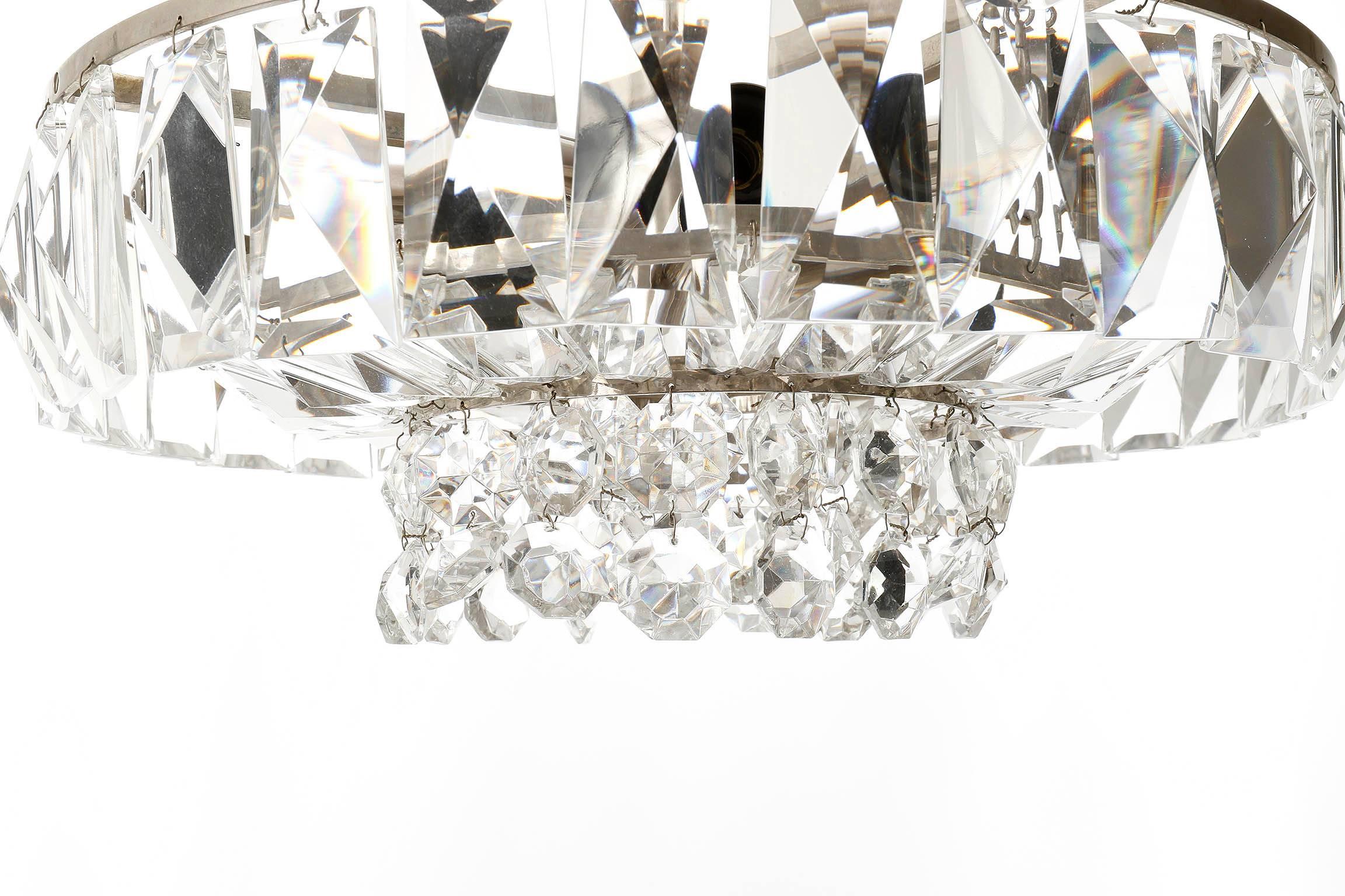 Bakalowits Chandelier Pendant Light no. 3669, Crystal Glass Nickel, 1960 For Sale 1