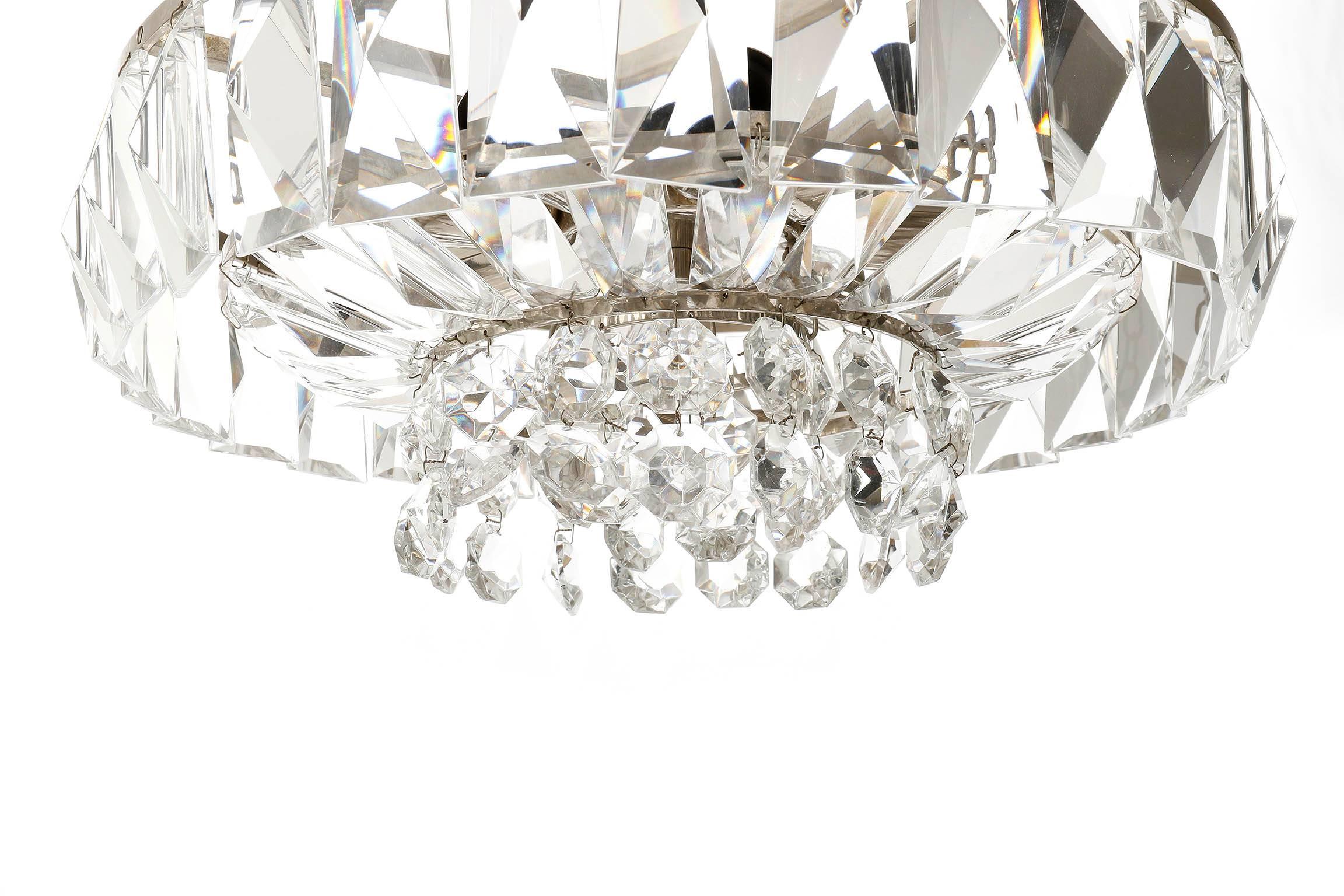 Brass Bakalowits Chandelier Pendant Light no. 3669, Crystal Glass Nickel, 1960 For Sale