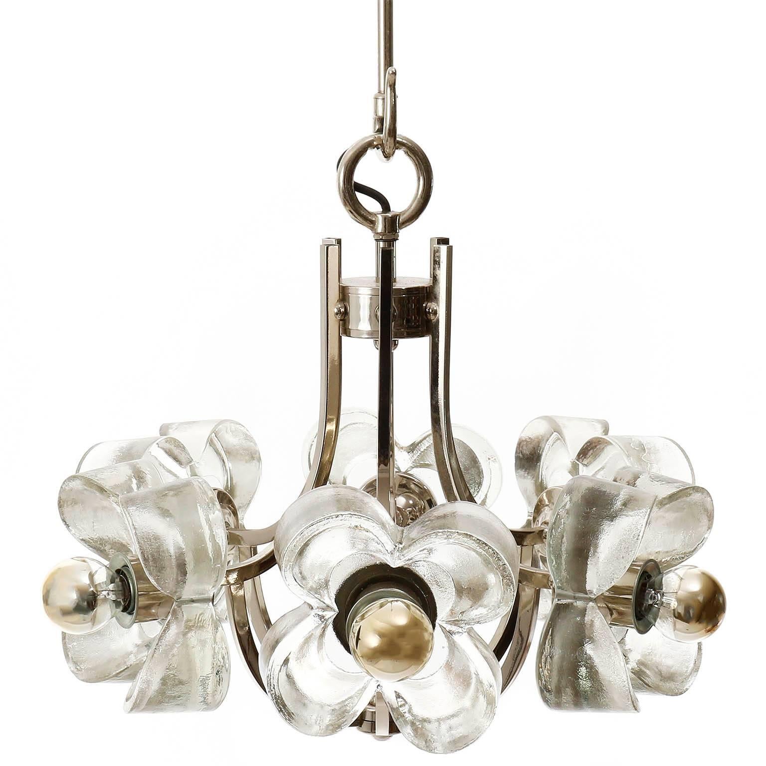 Two Mazzega Pendant Lights Chandeliers, Glass Chrome, 1970 In Excellent Condition In Hausmannstätten, AT