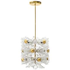One of Three Emil Stejnar Pendant Lights Chandeliers, Brass Glass, Austria 1950s