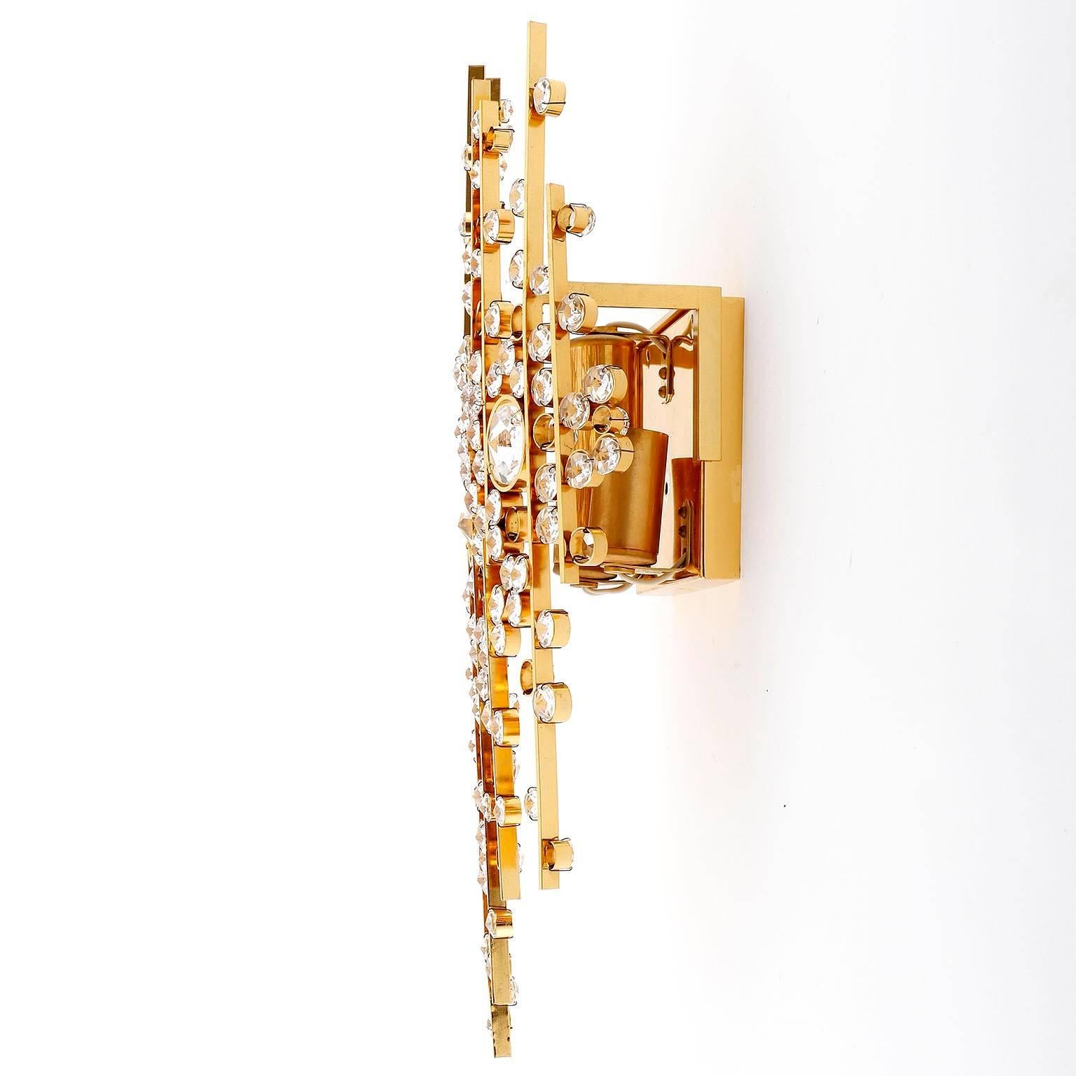 Late 20th Century Large Palwa Sconces Wall Lights, Gilt Brass Crystal Glass, 1970