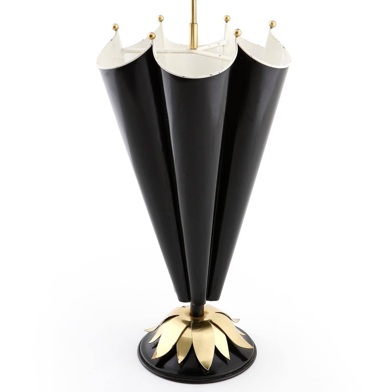 Umbrella Stand Holder, Brass Black White Metal, Italy, 1950s In Excellent Condition In Hausmannstätten, AT