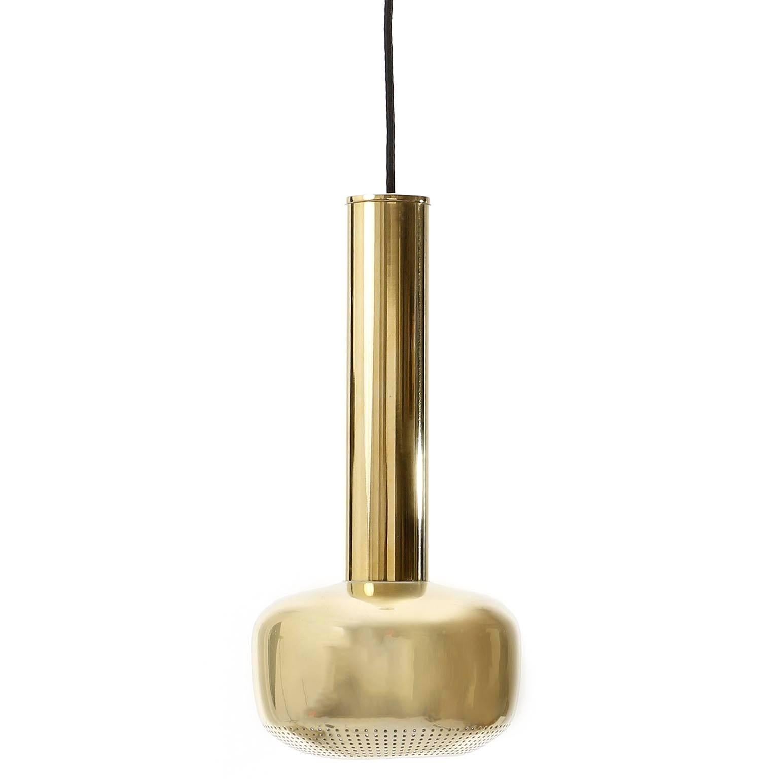Mid-Century Modern Three Vega Brass Pendant Lights by Vilhelm Lauritzen for Louis Poulsen, 1960s
