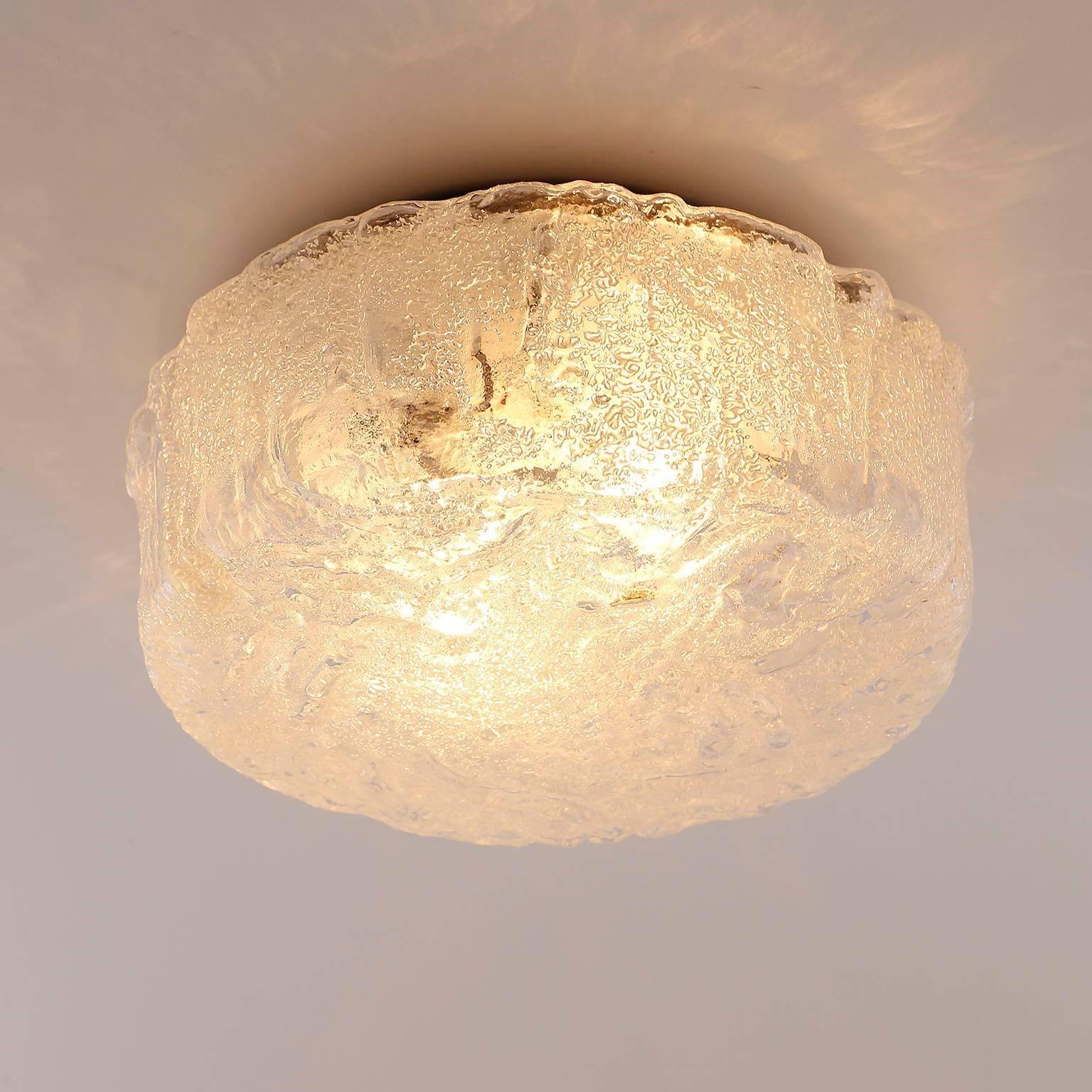 Enameled Limburg Flush Mount Light, Textured Ice Glass, 1970
