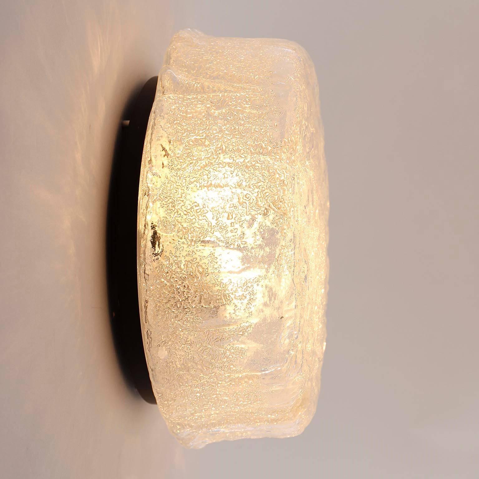 Metal Limburg Flush Mount Light, Textured Ice Glass, 1970