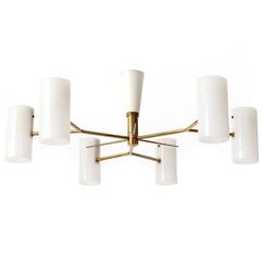Spider Sputnik Flush Mount Light Chandelier, Brass Plexiglass, 1960