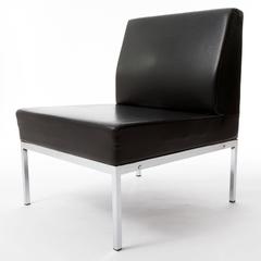 Pair of Lounge Chairs, Black Leather Chrome, Attributed to Thonet, 1970