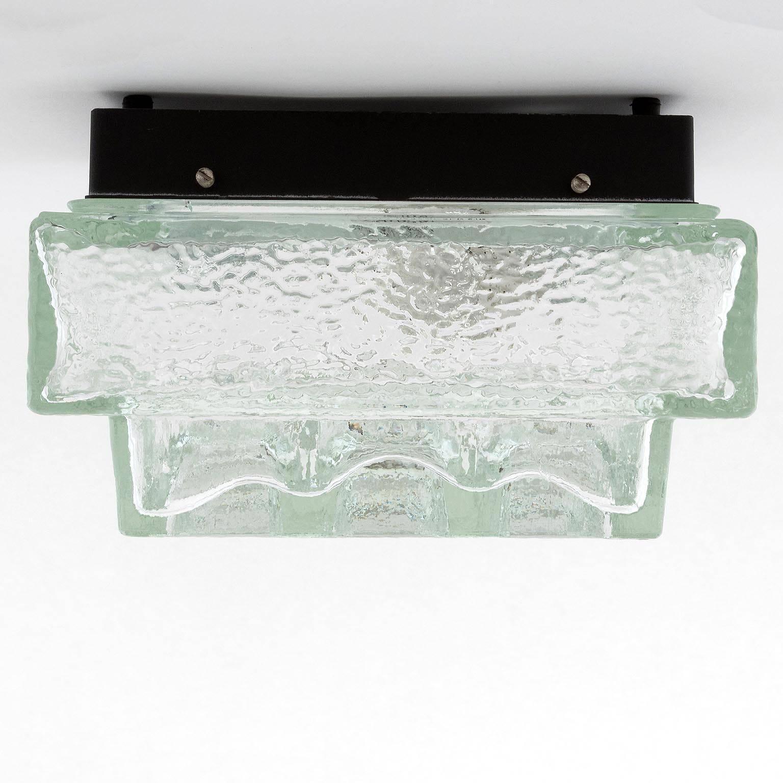 Enameled One of Five Square Limburg Textured Glass Flush Mount Lights or Sconces, 1970 For Sale