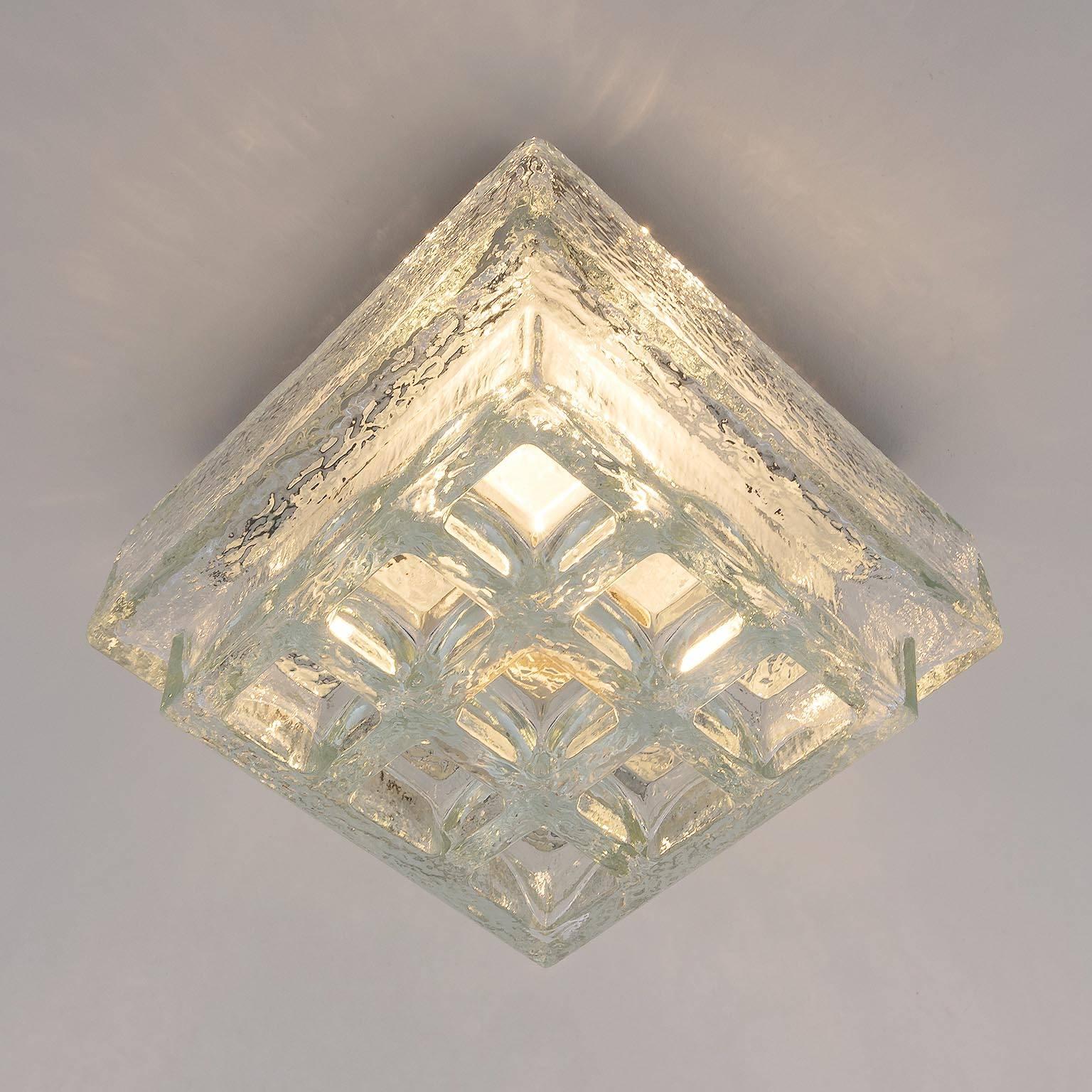 Late 20th Century One of Five Square Limburg Textured Glass Flush Mount Lights or Sconces, 1970 For Sale