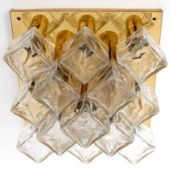 Quadratische Kalmar Einbaubeleuchtung oder Wandleuchte, Messingguss-Eisglas, 1970, 1 von 3