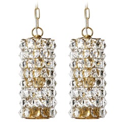 Pair of J.L. Lobmeyr Pendant Lights Lanterns, Brass Crystal Glass, 1960s
