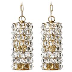 Pair of J.L. Lobmeyr Pendant Lights Lanterns, Brass Crystal Glass, 1960s 9