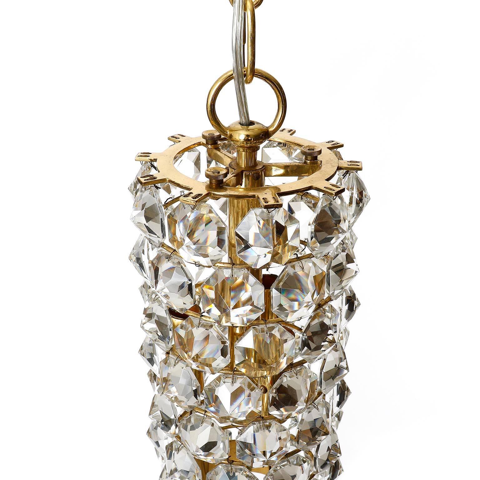 Pair of J.L. Lobmeyr Pendant Lights Lanterns, Brass Crystal Glass, 1960s In Excellent Condition In Hausmannstätten, AT