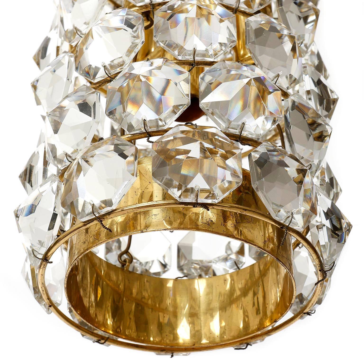 Pair of J.L. Lobmeyr Pendant Lights Lanterns, Brass Crystal Glass, 1960s 1
