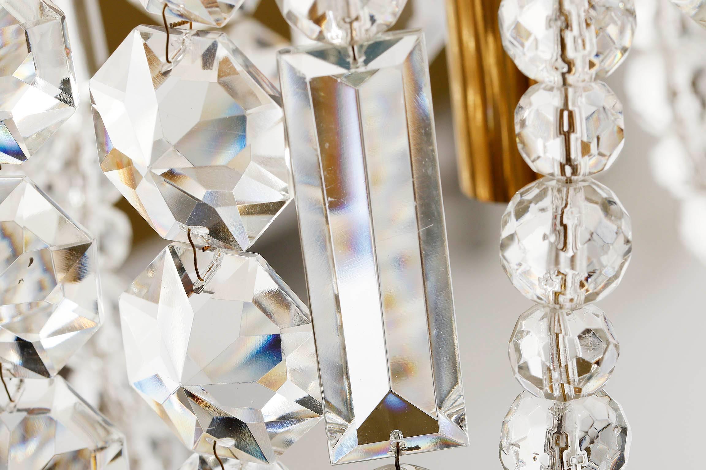 Bakalowits Chandelier Pendant Light, Gilt Brass Crystal Glass, 1960s For Sale 3