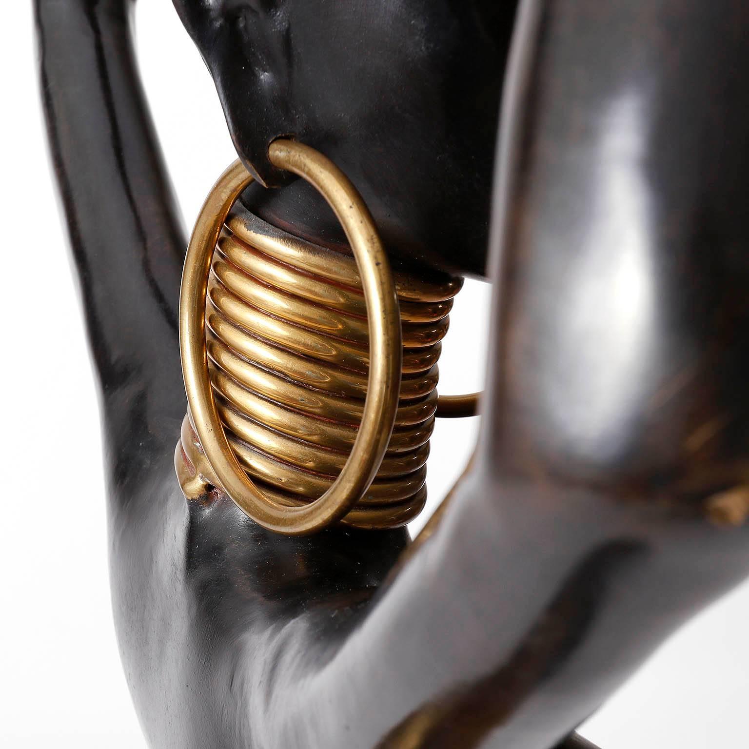 Mid-20th Century Human Size African Woman Sculpture Figurine, Polished and Blackened Brass, 1950
