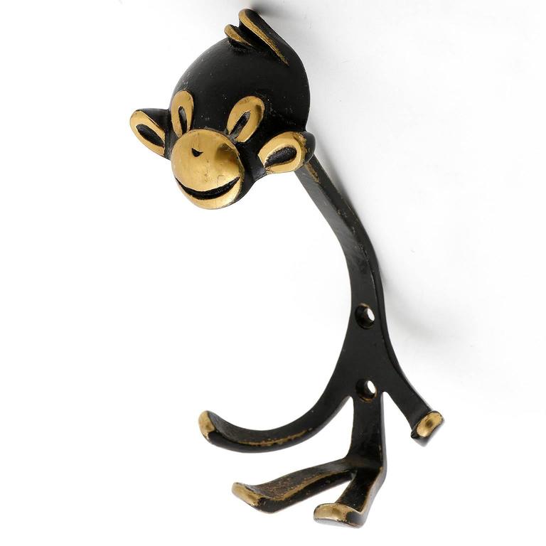 Monkey Coat Wall Hook Hanger Blackened Brass by Walter Bosse, Austria