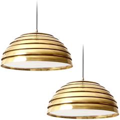 Two Large Dome Pendant Lights, Brass Plexiglas’s Diffuser, Florian Schulz, 1970s 1