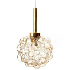 Three-Pendant Lights, Helena Tynell for Limburg, Brass Amber Bubble Glass, 1970