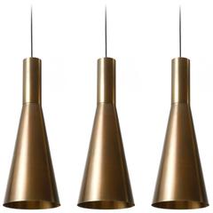 Set of Large Patinated Brass Pendant Lights, 1960s 11