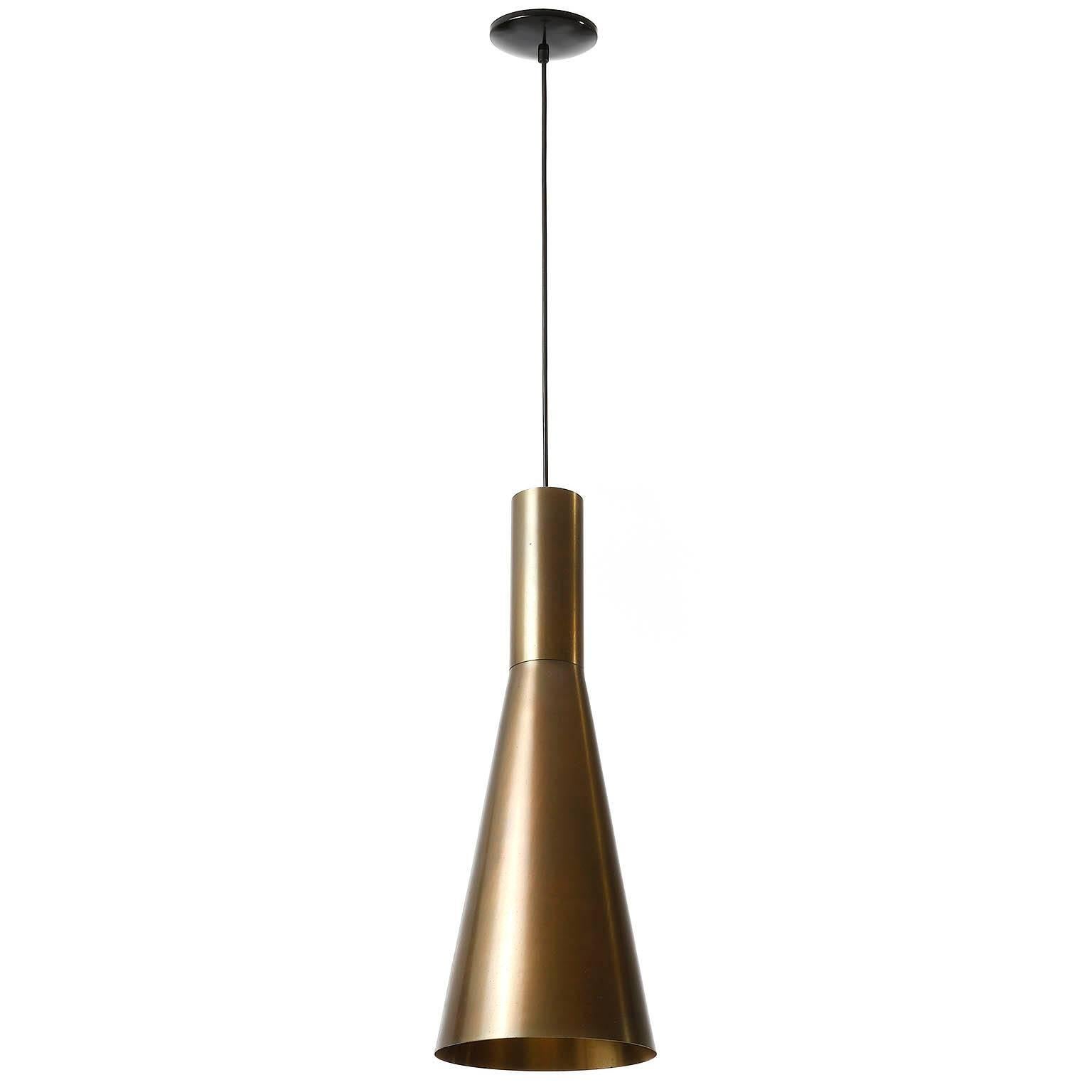 Italian One of 9 Large Patinated Brass Pendant Lights, 1960s For Sale