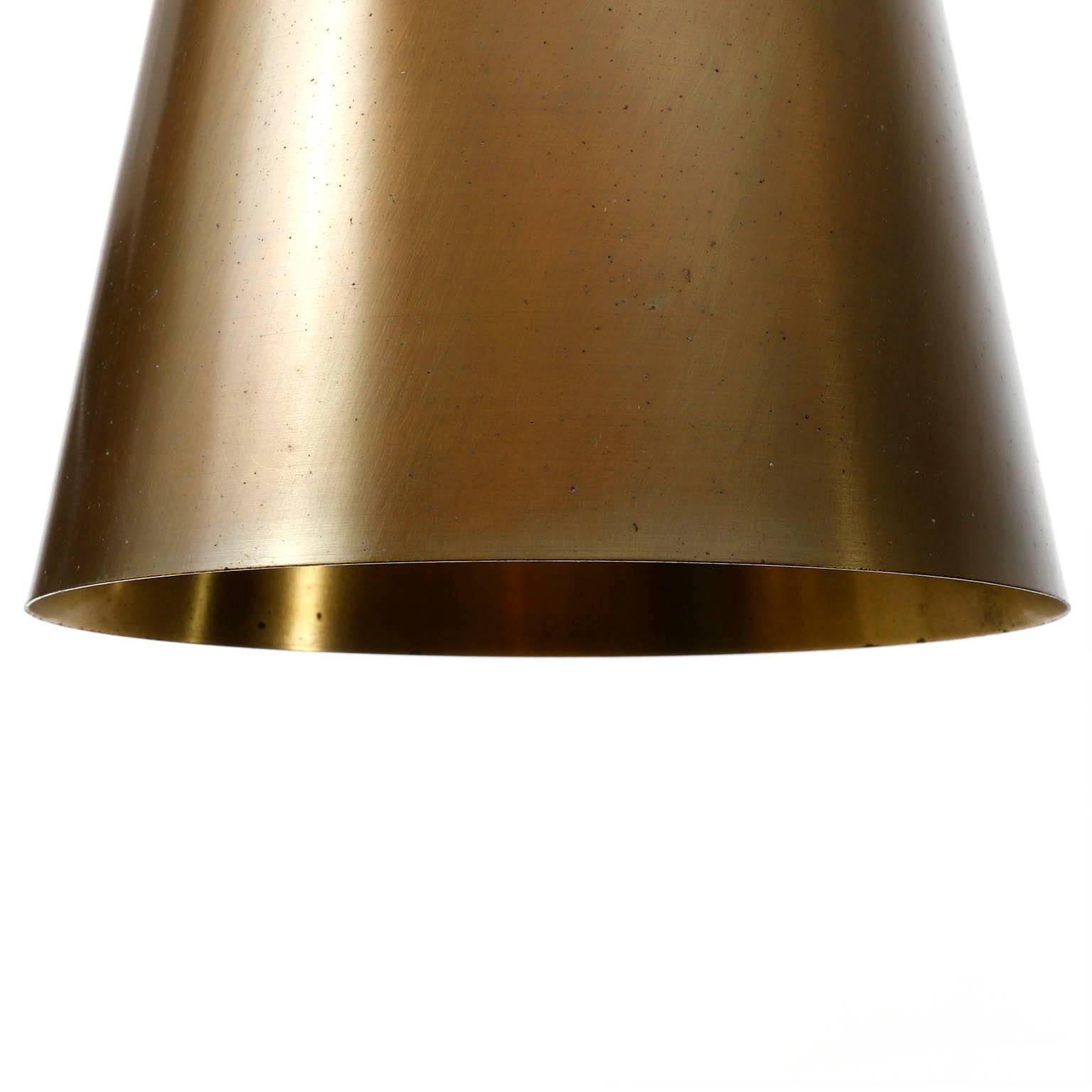 Mid-20th Century One of 9 Large Patinated Brass Pendant Lights, 1960s For Sale