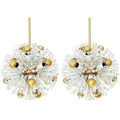 Pair of Emil Stejnar Sputnik Chandeliers, Brass Glass, Rupert Nikoll, 1950s