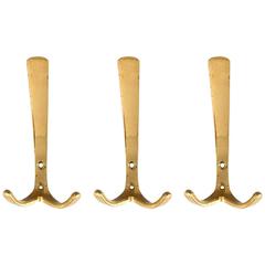 Three-Coat Wall Hooks Brass by Hertha Baller, Austria, 1950s Three-Coat Wall Hooks Brass by Hertha Baller, Austria, 1950s