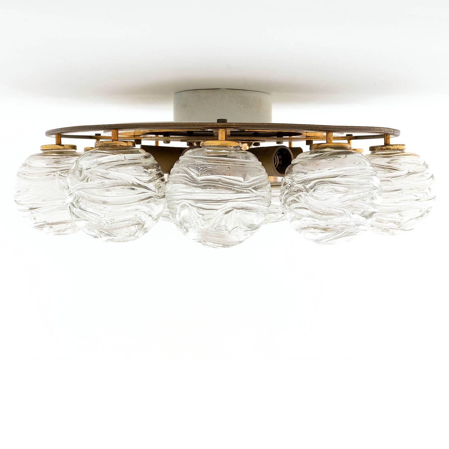 Doria Flush Mount Light, Glass Brass, 1960s In Good Condition In Hausmannstätten, AT
