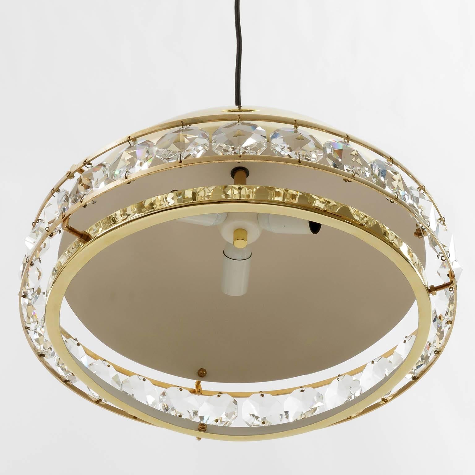 Mid-Century Modern Pendant Light, Brass Cut-Glass, 1960s For Sale