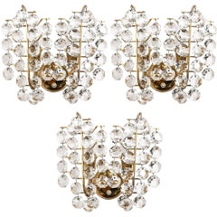 Bakalowits Sconces Wall Lights, Brass Crystal Glass, 1960s