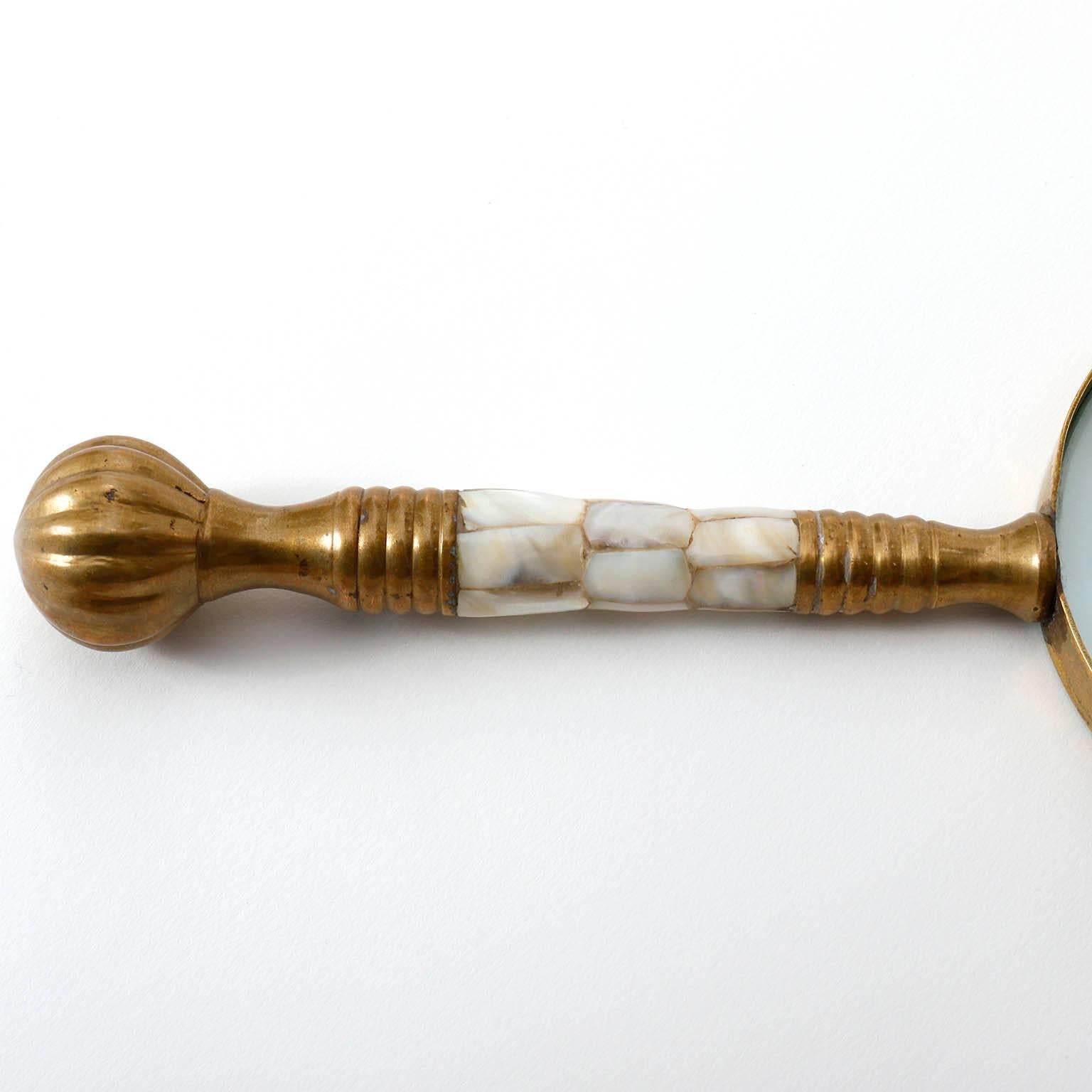 Austrian Magnifier Magnifying Glass, Brass Mother-of-Pearl, circa 1900