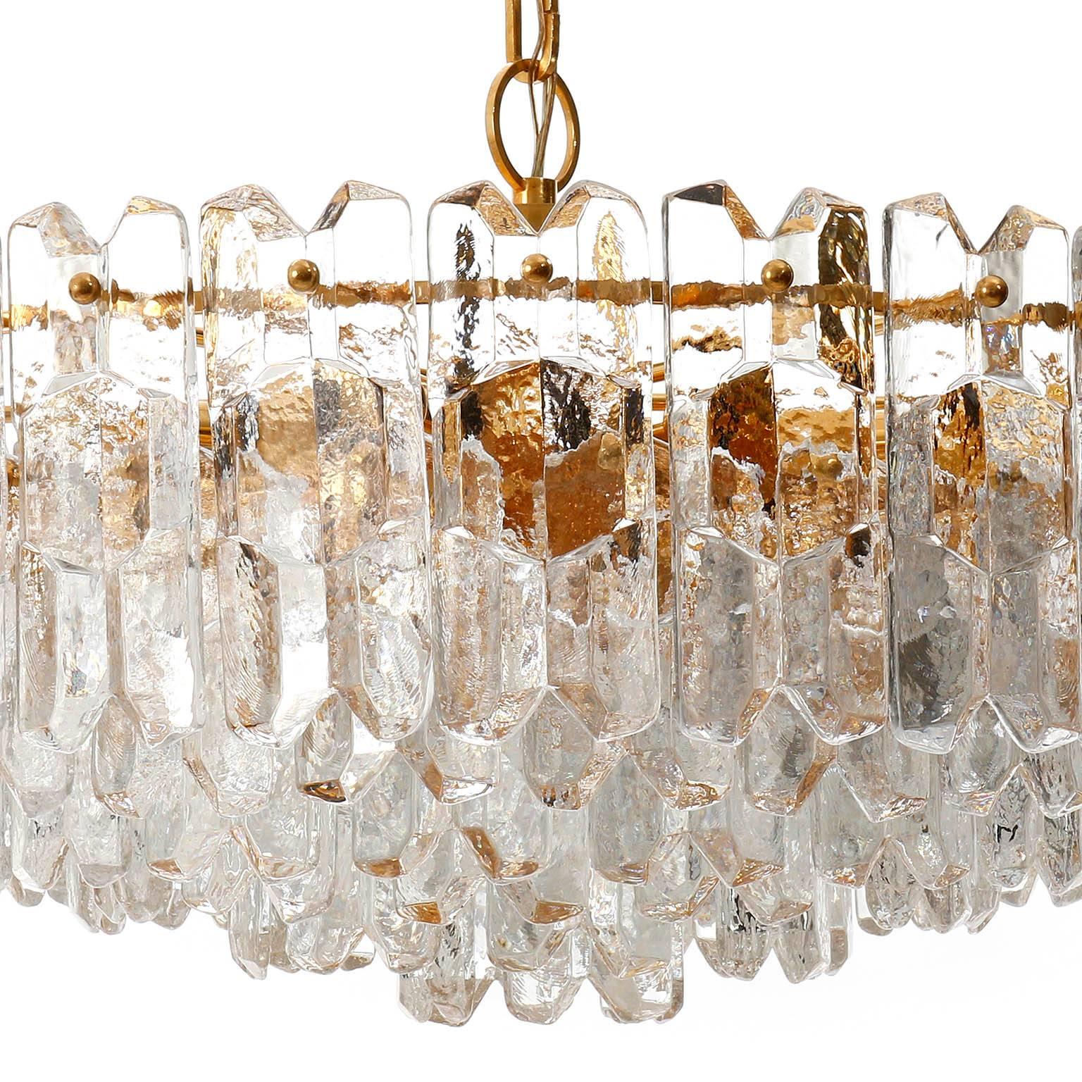 Crystal Kalmar Chandelier Pendant Light 'Palazzo', Gilt Brass Glass, 1970