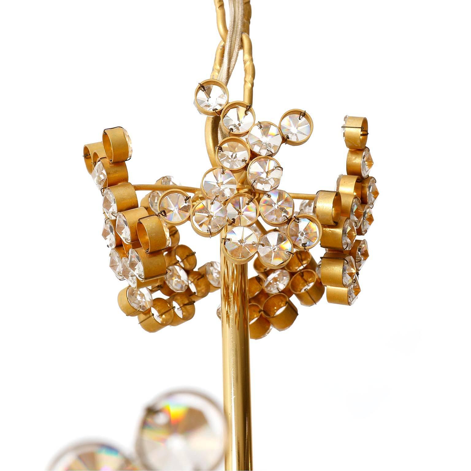 Two Palwa Chandeliers or Pendant Lights, Gilt Brass and Crystal Glass, 1970s 2