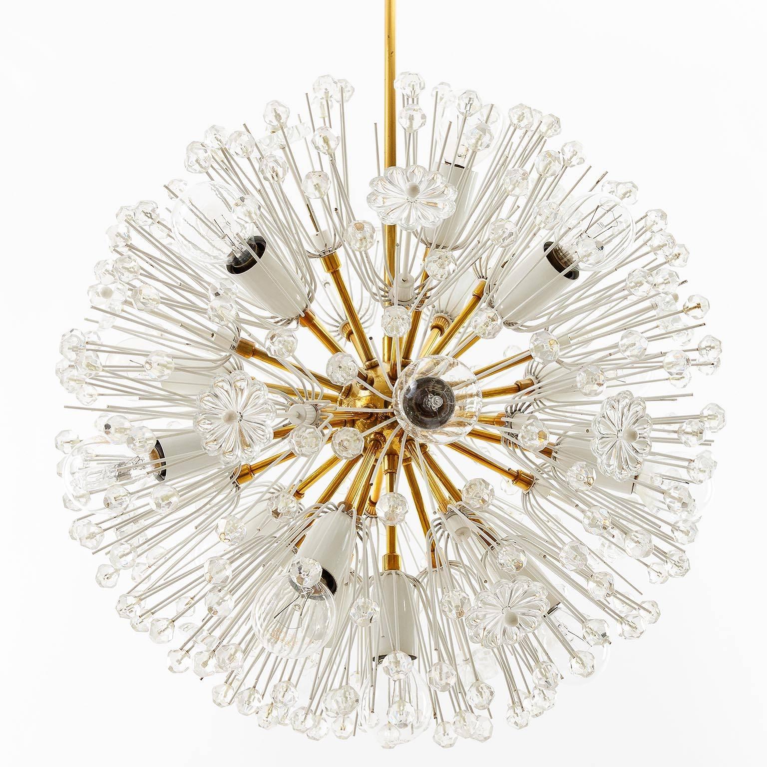 Mid-Century Modern One of Two Emil Stejnar Sputnik Chandeliers, Brass Crystal Glass, 1950s For Sale