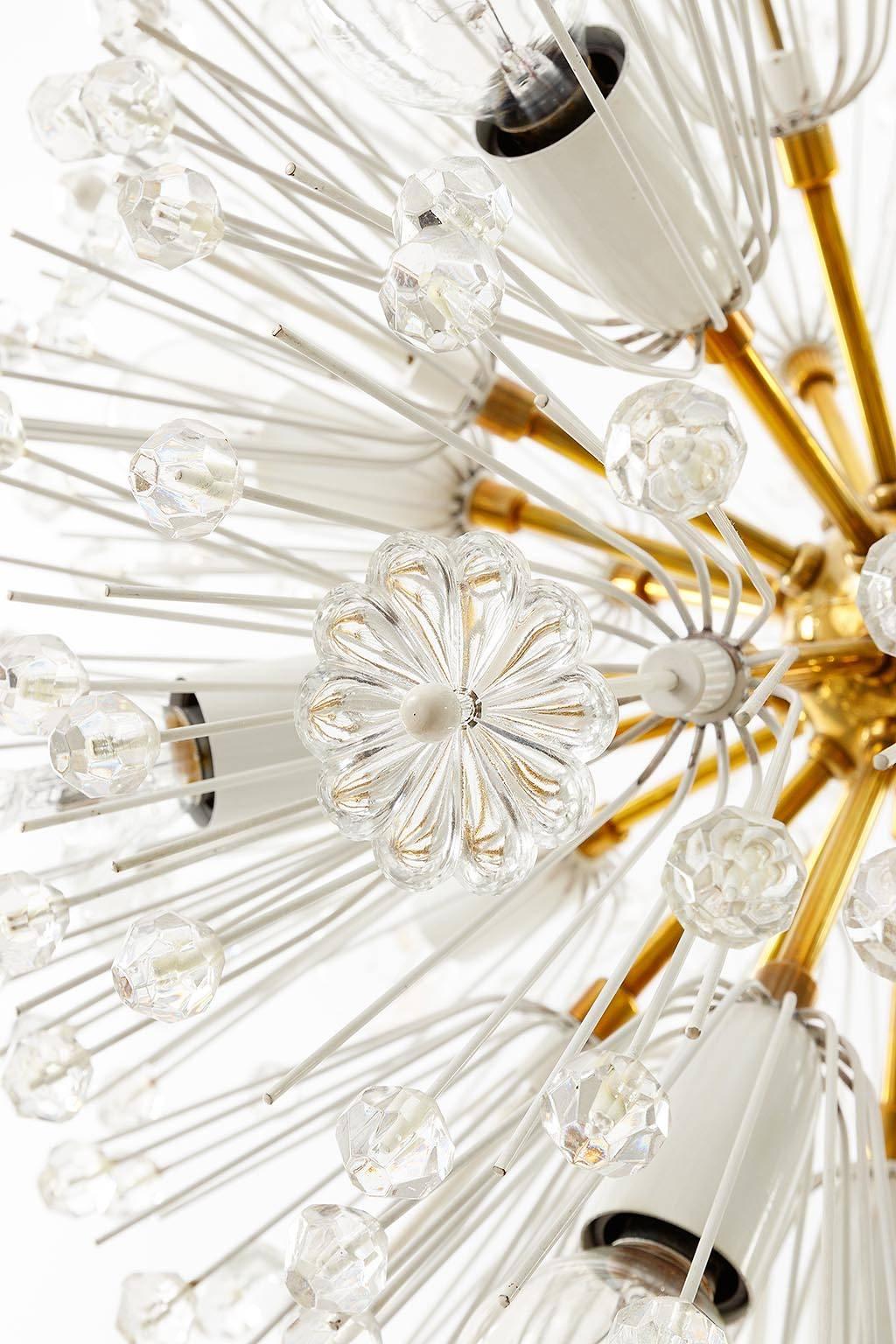 Lacquered One of Two Emil Stejnar Sputnik Chandeliers, Brass Crystal Glass, 1950s For Sale