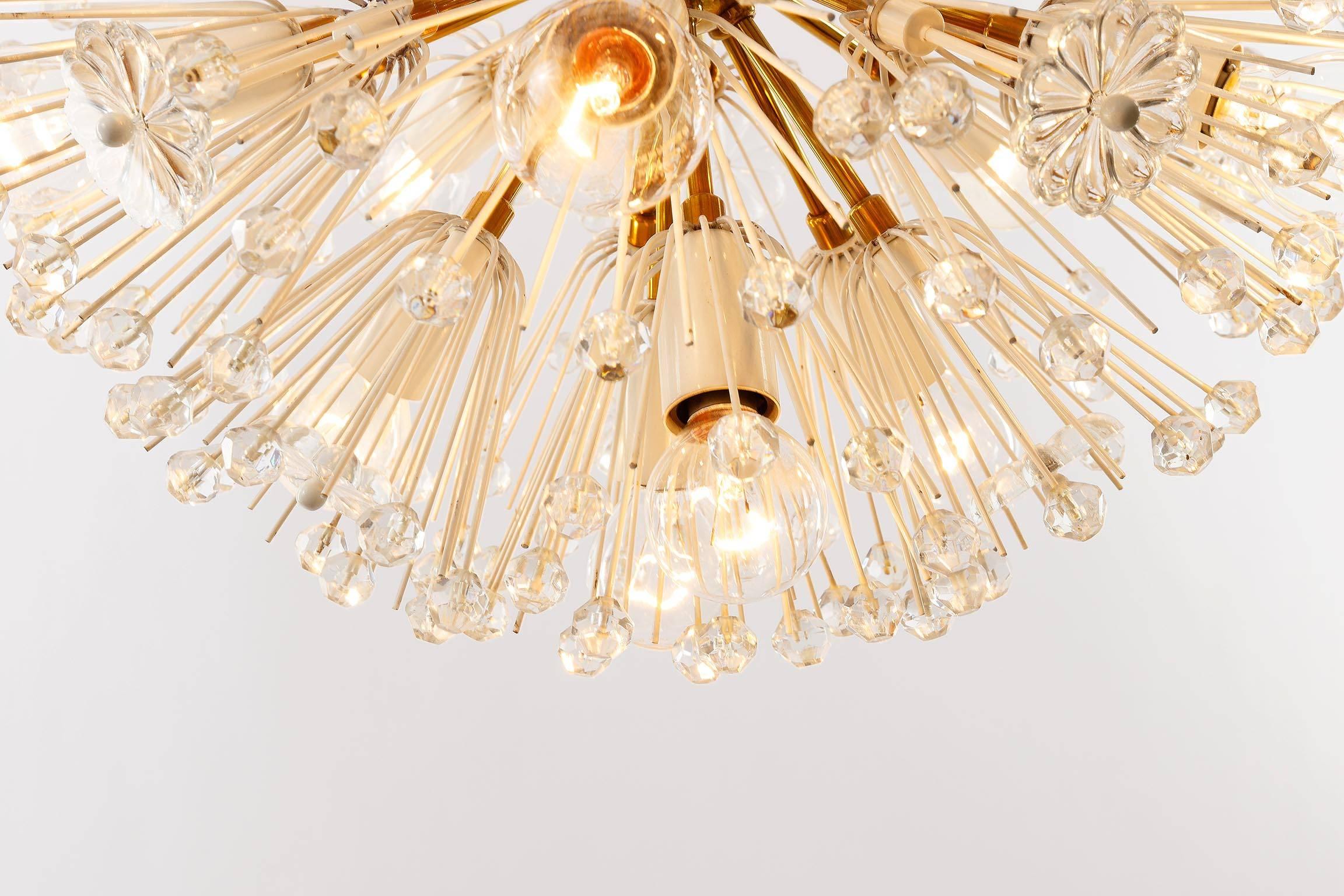 One of Two Emil Stejnar Sputnik Chandeliers, Brass Crystal Glass, 1950s For Sale 1