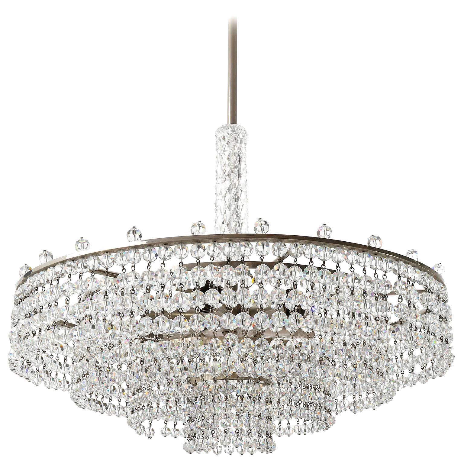 Palwa Chandelier, Nickel Cut Crystal Glass, Germany, 1960s For Sale