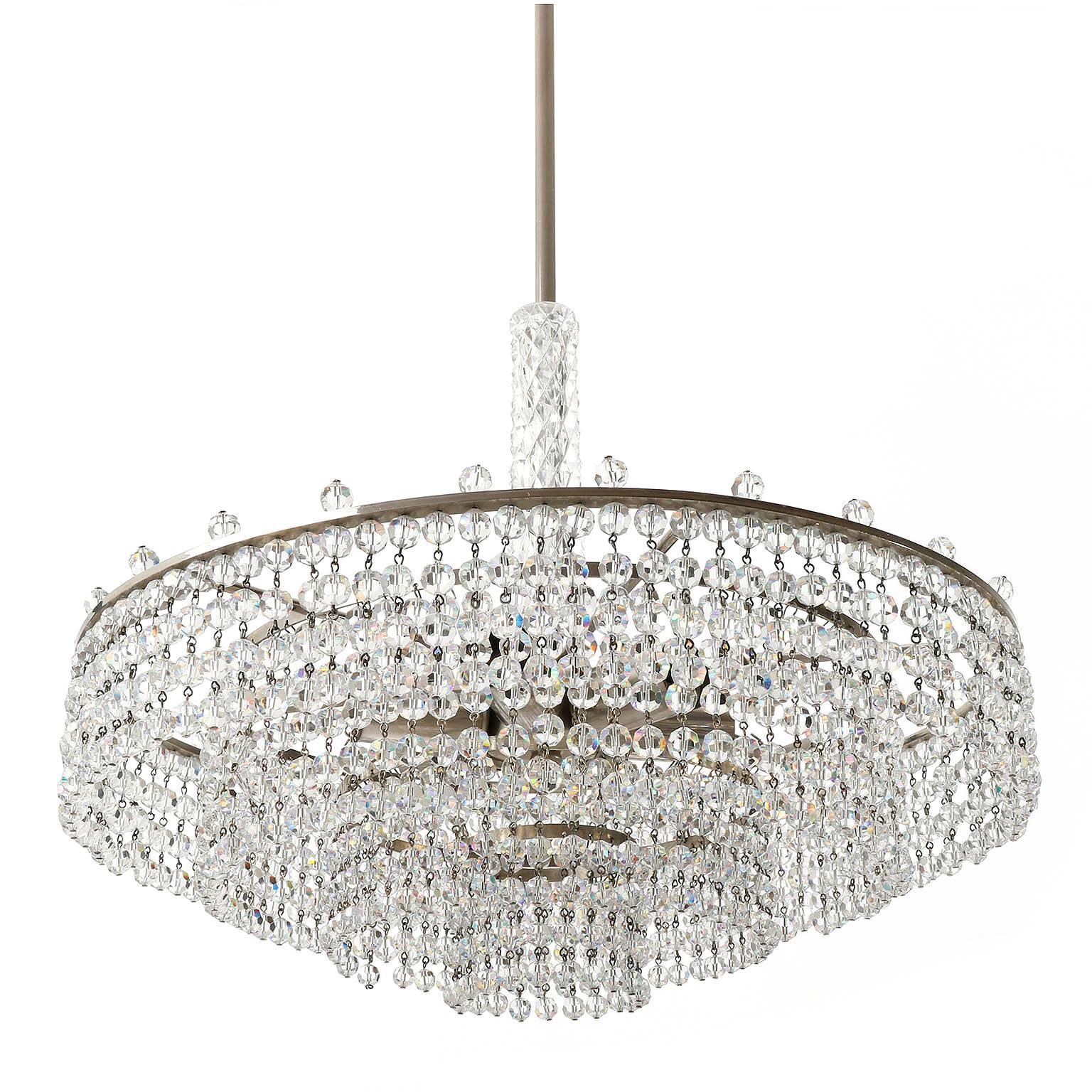 Mid-Century Modern Palwa Chandelier, Nickel Cut Crystal Glass, Germany, 1960s For Sale