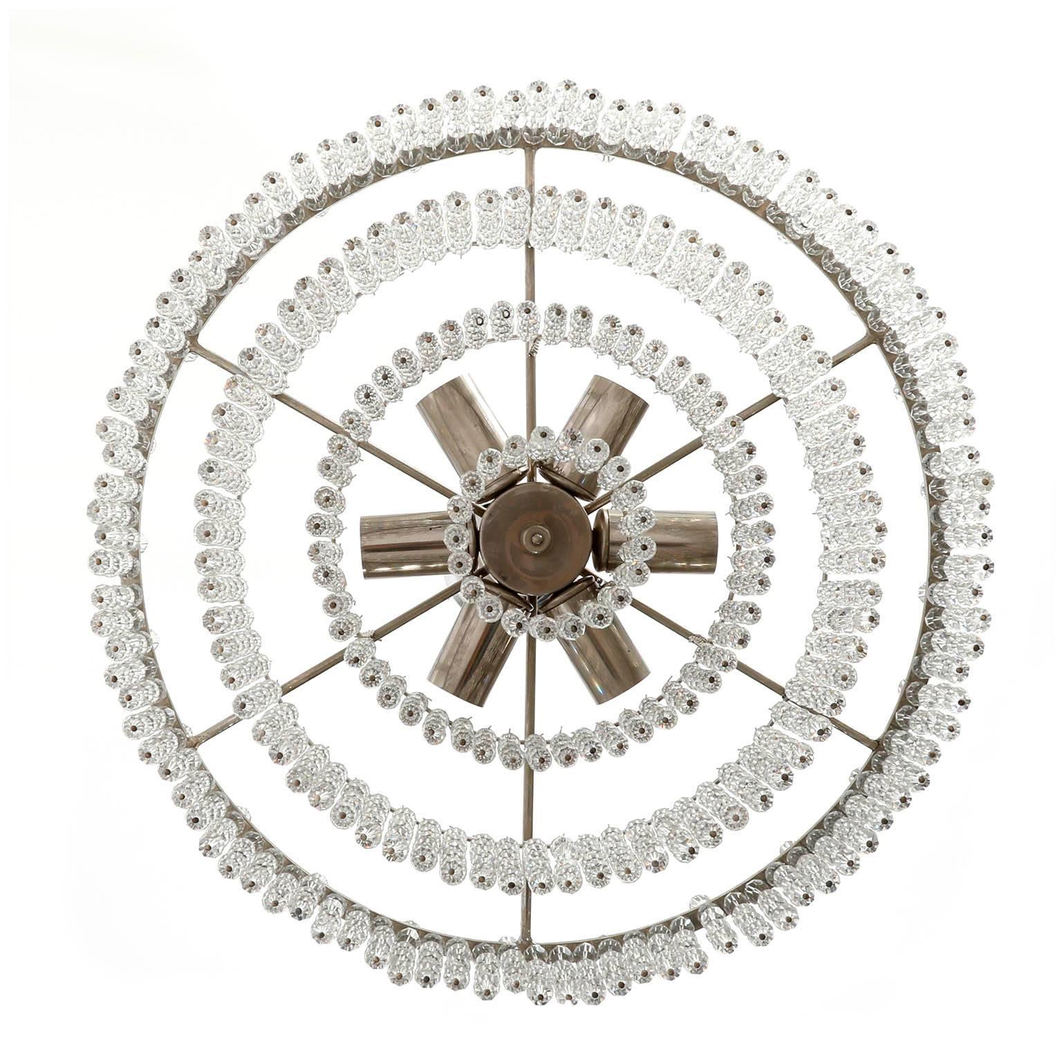 Allemand Lustre Palwa, cristal taillé en nickel, Allemagne, années 1960 en vente