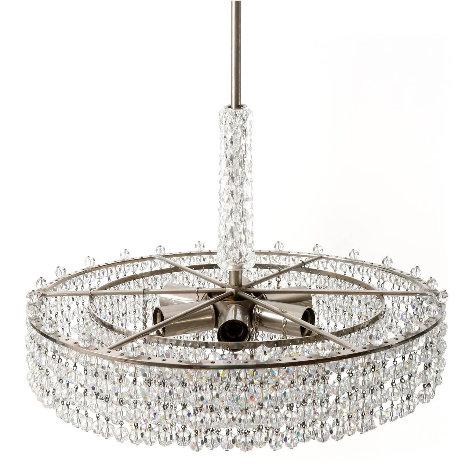 Mid-20th Century Palwa Chandelier, Nickel Cut Crystal Glass, Germany, 1960s For Sale